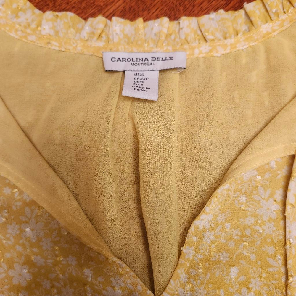 Women's CAROLINA BELLE Yellow White Floral Blouse S A1 - Picture 2 of 7